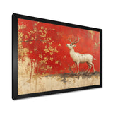 White And Red Deer Chinese Zodiac - Deer Living Room Wall Art