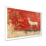 White And Red Deer Chinese Zodiac - Deer Living Room Wall Art