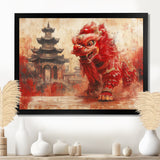 Red And Grey Dragons Lion Dance - Dragons Canvas Wall Art