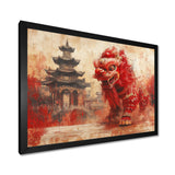 Red And Grey Dragons Lion Dance - Dragons Canvas Wall Art
