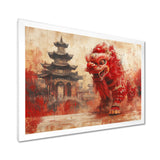 Red And Grey Dragons Lion Dance - Dragons Canvas Wall Art