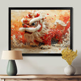 Red And White Dragons Lion Dance - Dragons Canvas Wall Art