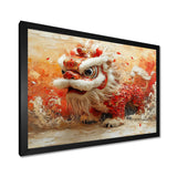 Red And White Dragons Lion Dance - Dragons Canvas Wall Art