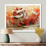 Red And White Dragons Lion Dance - Dragons Canvas Wall Art