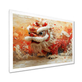 Red And White Dragons Lion Dance - Dragons Canvas Wall Art
