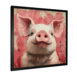 Pink And White China Pig Sign - Pig Canvas Wall Art