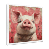 Pink And White China Pig Sign - Pig Canvas Wall Art