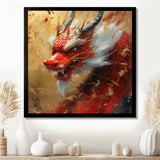 China Red And Gold Dragons Power - Dragons Framed Canvas Art