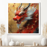 China Red And Gold Dragons Power - Dragons Framed Canvas Art