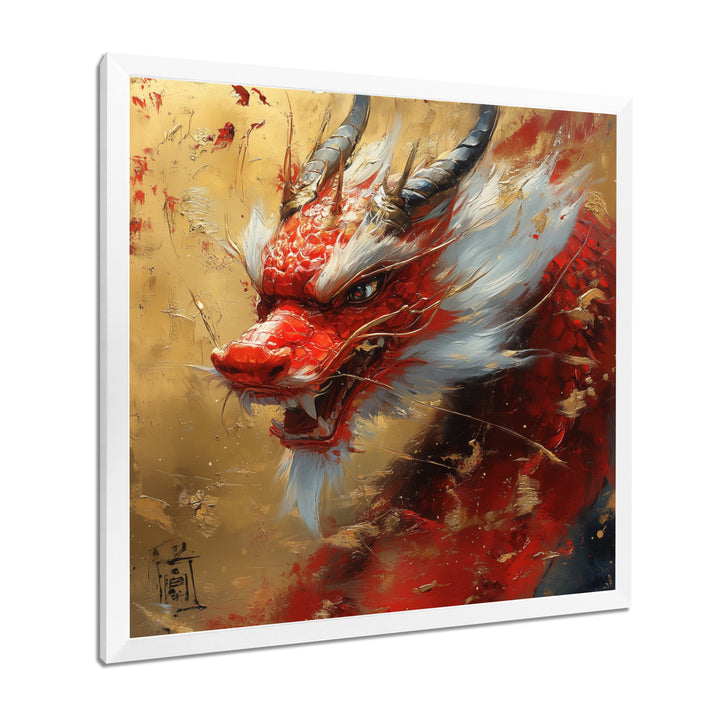 China Red And Gold Dragons Power - Dragons Framed Canvas Art