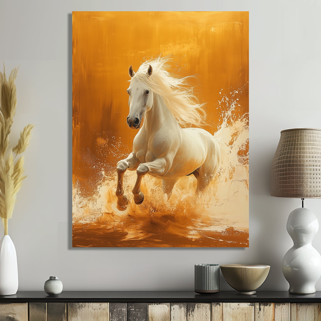 Gold And White Horse Windy Plains - Horse Large Canvas Wall Art