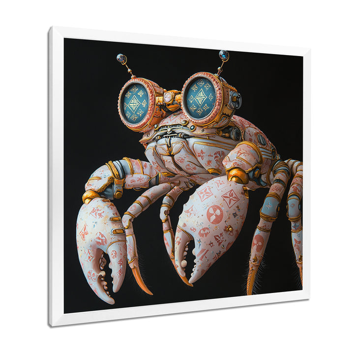 Pink And Blue Crab A Walking Robot - Crab Framed Canvas Art