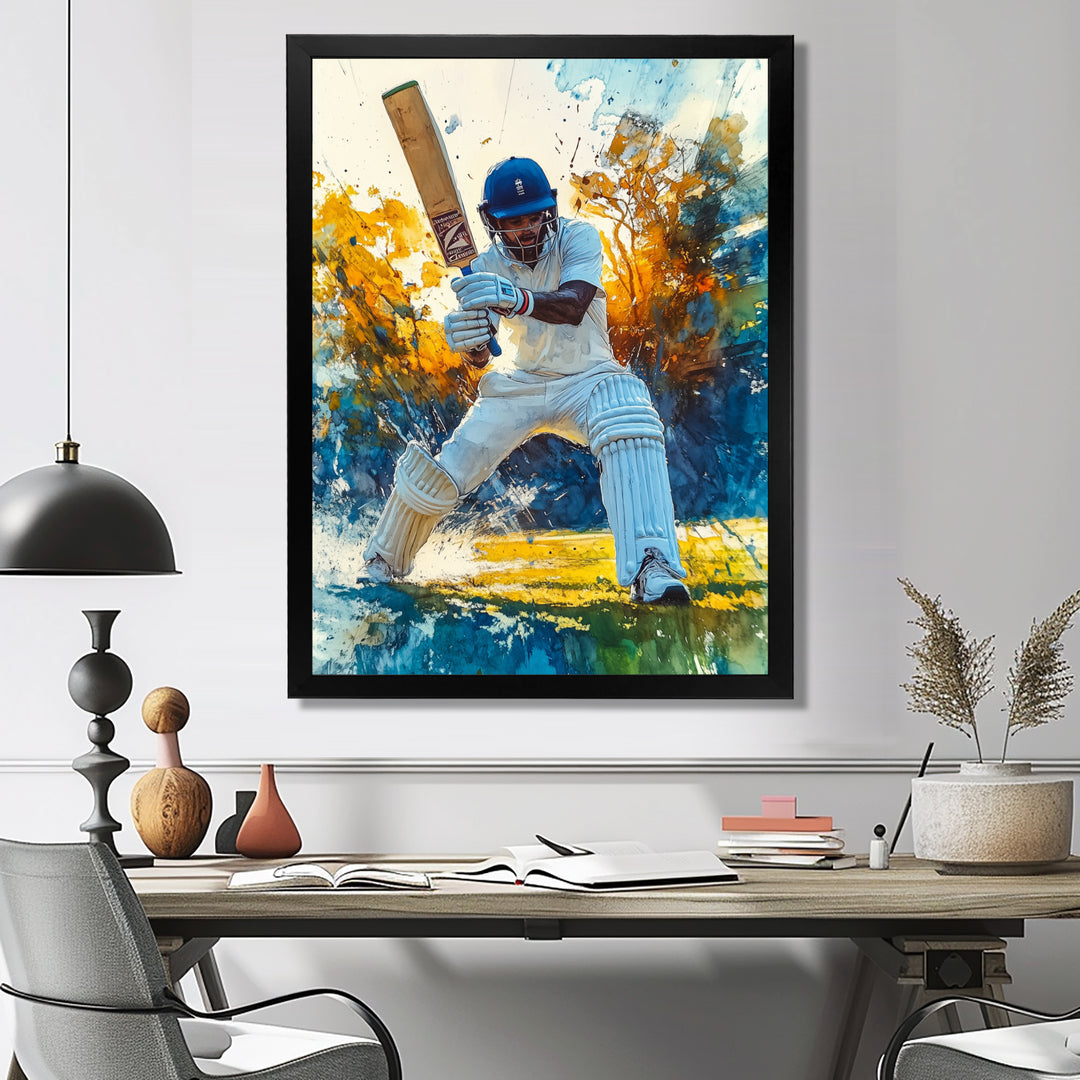 White And Blue Sport Cricket Fielding Frenzy - Cricket Sport Canvas Wall Art