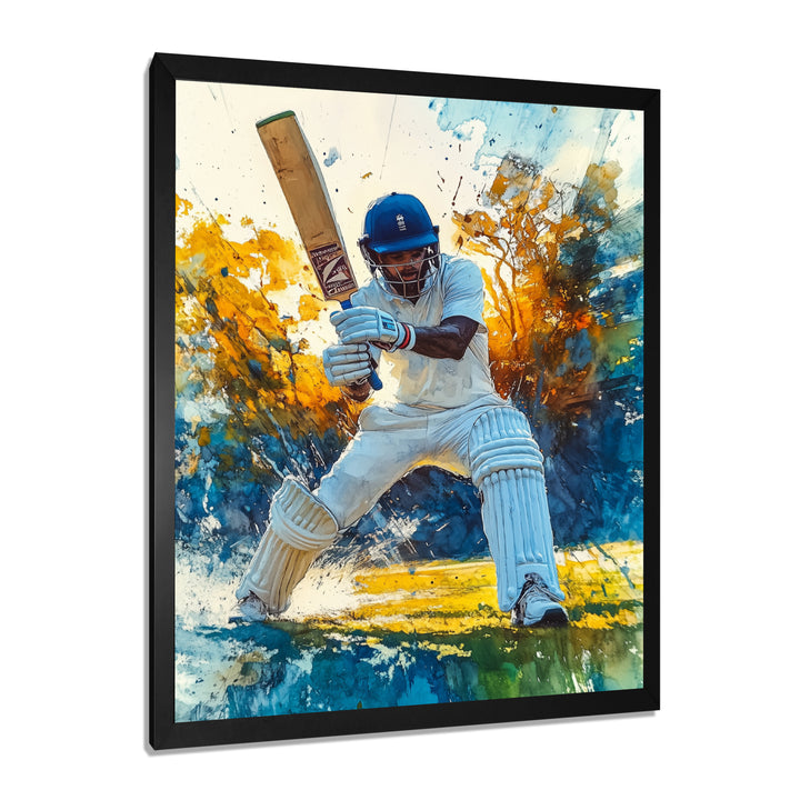 White And Blue Sport Cricket Fielding Frenzy - Cricket Sport Canvas Wall Art