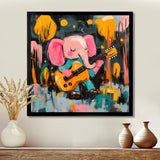 Nursery Elephant Playing Guitar - Elephant Large Canvas Wall Art