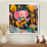 Nursery Elephant Playing Guitar - Elephant Large Canvas Wall Art