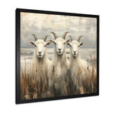 Grey And Brown Minimalism Coastal Goats - Goat Canvas Wall Art