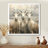 Grey And Brown Minimalism Coastal Goats - Goat Canvas Wall Art