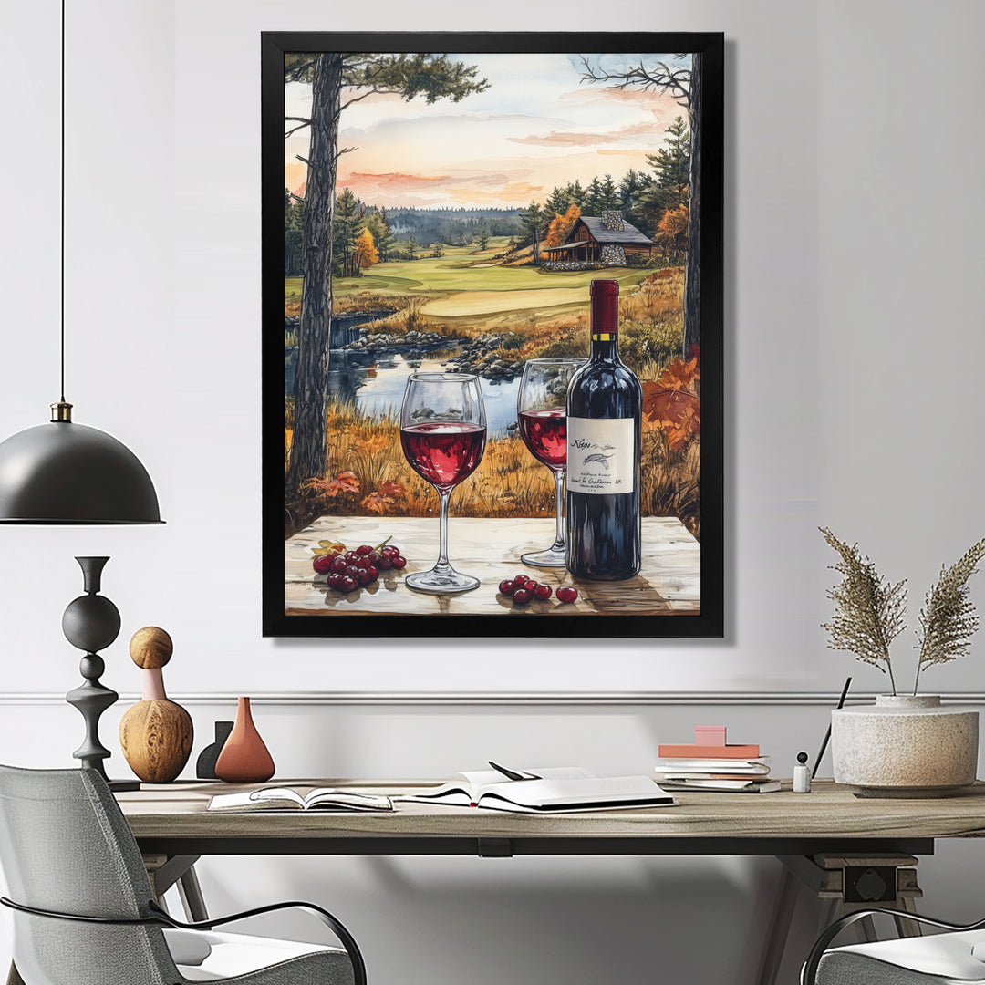Green And Red Golf Course With Cozy Lodge - Golf Canvas Wall Art