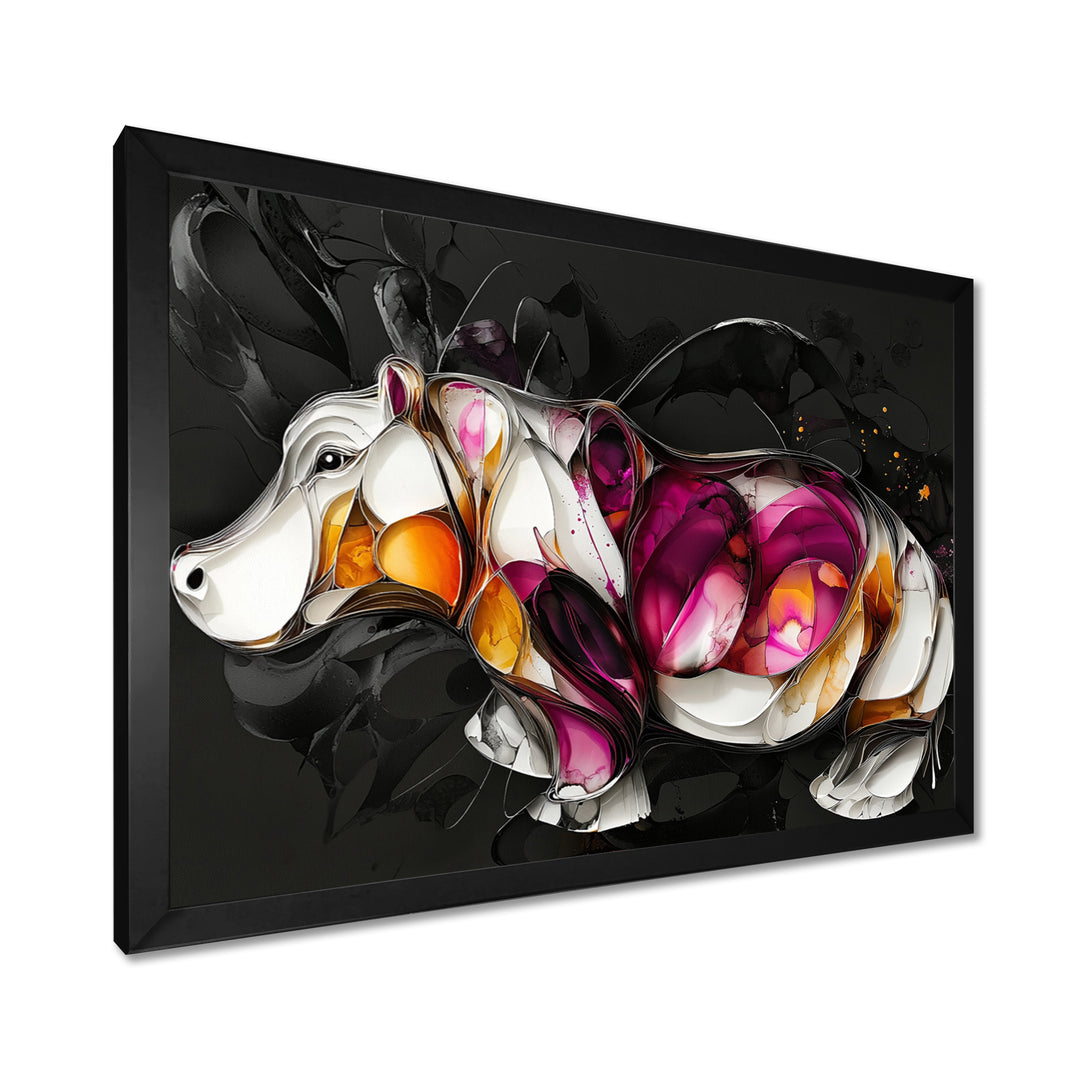 Pink Cubist Hippo Accented With Orange - Hippopotamus Wall Art Prints