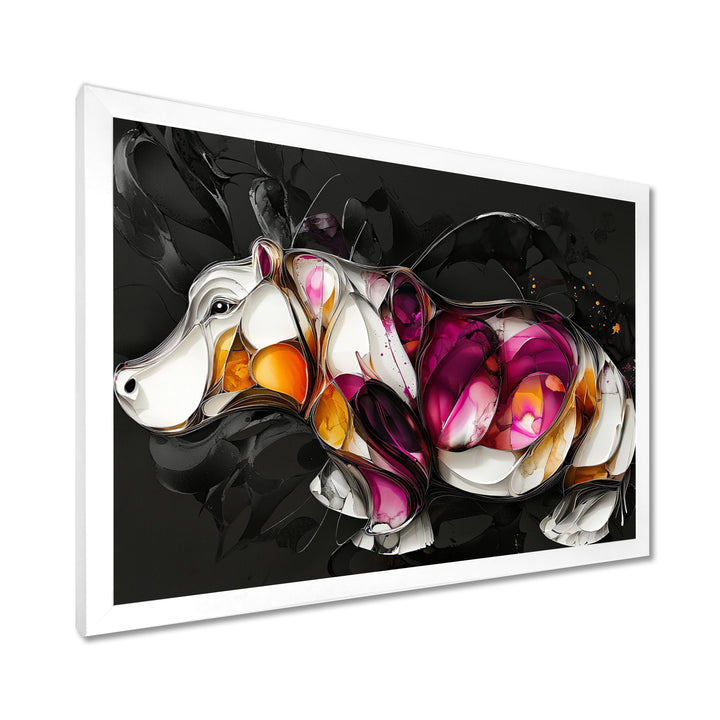 Pink Cubist Hippo Accented With Orange - Hippopotamus Wall Art Prints