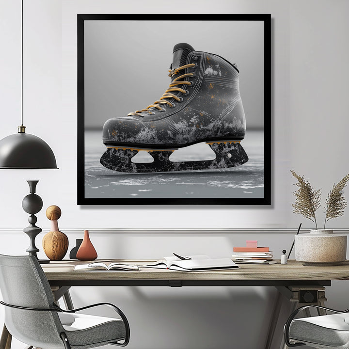 Hockey Skates In Grey And Yellow Tones - Sport Hockey Canvas Wall Art