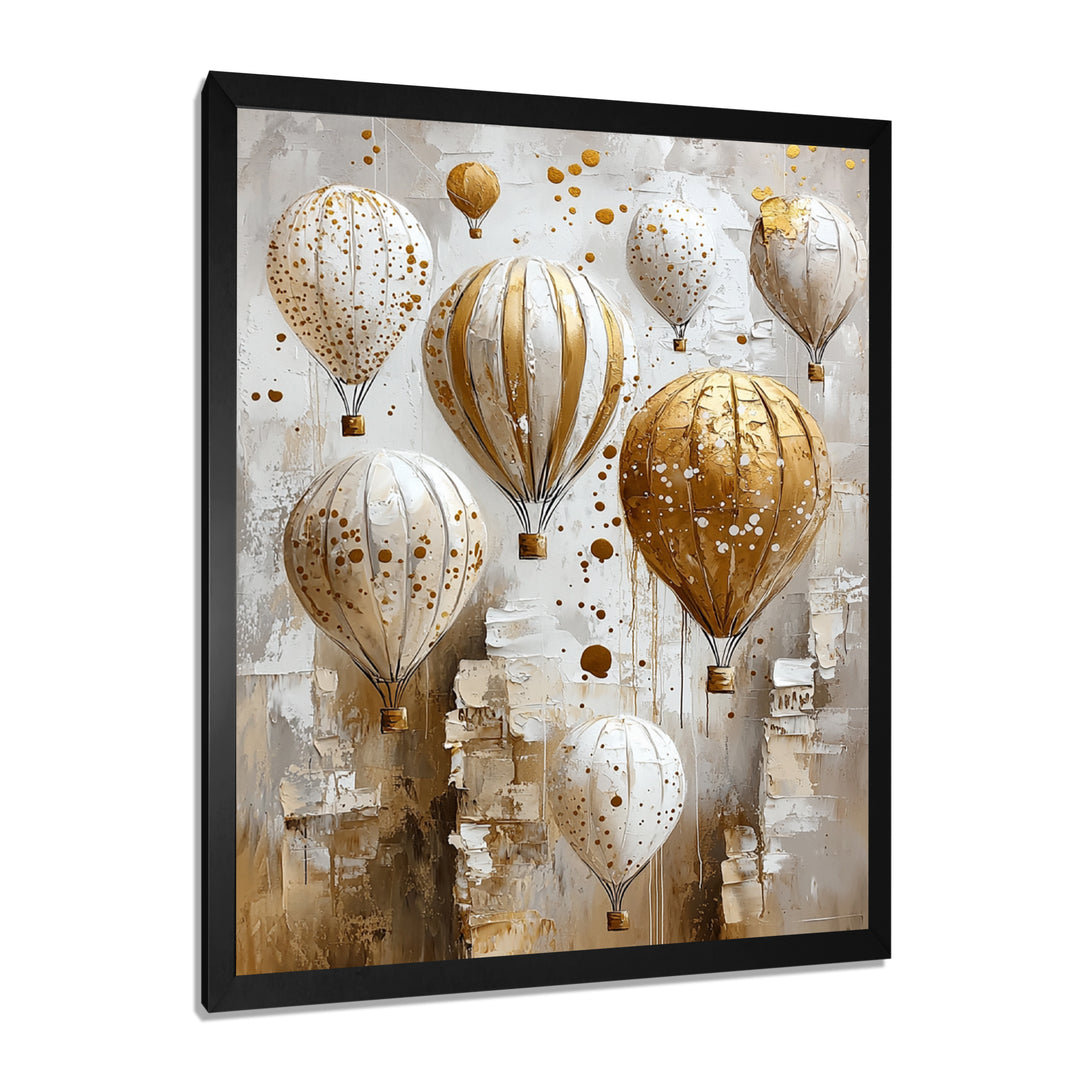 Hot Air Balloon In Gold And White Tones I - Hot Air Balloon Canvas Wall Art