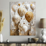 Hot Air Balloon In Gold And White Tones I - Hot Air Balloon Canvas Wall Art