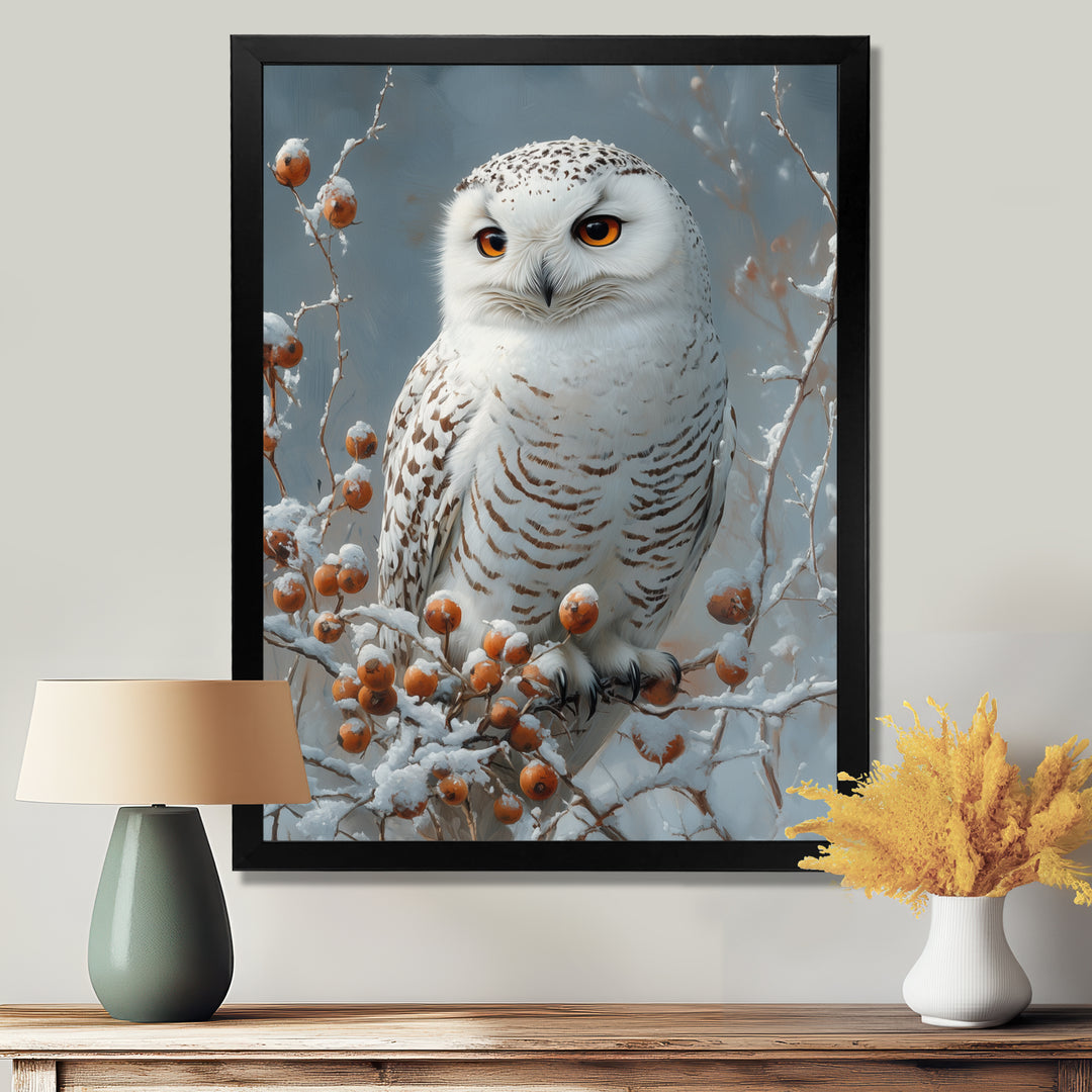 White Snowy Owl Accented With Red - Owl Wall Art Prints