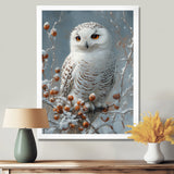 White Snowy Owl Accented With Red - Owl Wall Art Prints