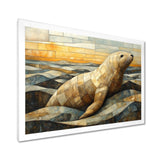 Inuit Seal In Yellow And Brown Tones - Yellow Seal Wall Art