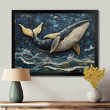 Whale In Blue And White Tones - Whale Living Room Wall Art