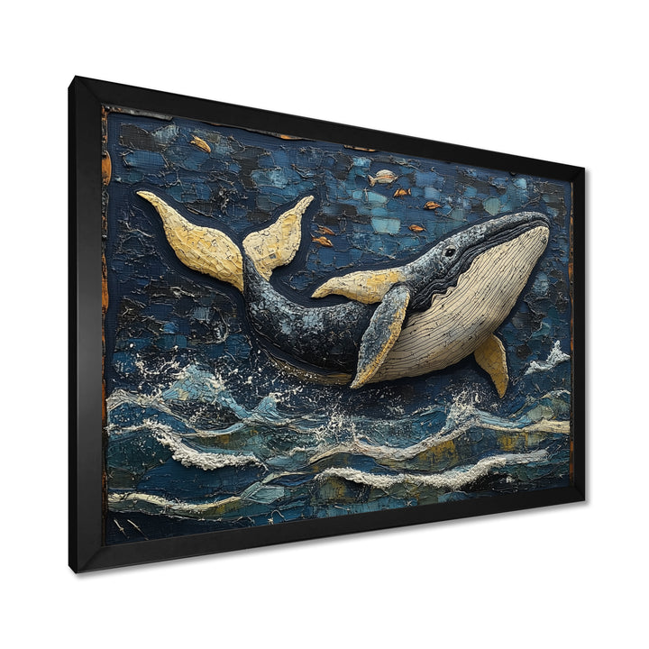 Whale In Blue And White Tones - Whale Living Room Wall Art