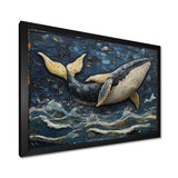 Whale In Blue And White Tones - Whale Living Room Wall Art