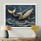 Whale In Blue And White Tones - Whale Living Room Wall Art