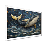 Whale In Blue And White Tones - Whale Living Room Wall Art