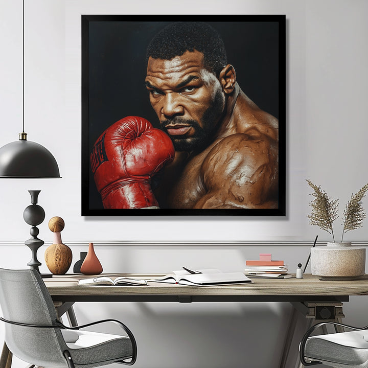 Red Mike Tyson Boxing Gloves Up Portrait - Sport Boxing Canvas Wall Art