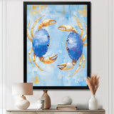 Blue Coastal Crab Battle - Crab Canvas Wall Art