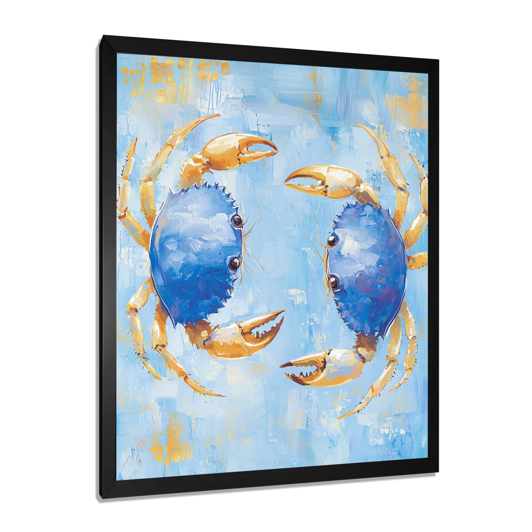 Blue Coastal Crab Battle - Crab Canvas Wall Art