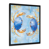 Blue Coastal Crab Battle - Crab Canvas Wall Art