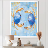 Blue Coastal Crab Battle - Crab Canvas Wall Art