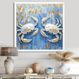 Blue White Coastal Crab Battle - Crab Wall Decor