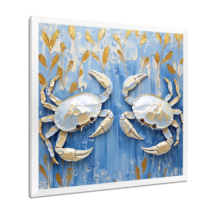 Blue White Coastal Crab Battle - Crab Wall Decor