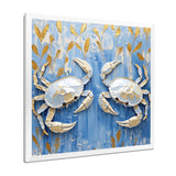 Blue White Coastal Crab Battle - Crab Wall Decor