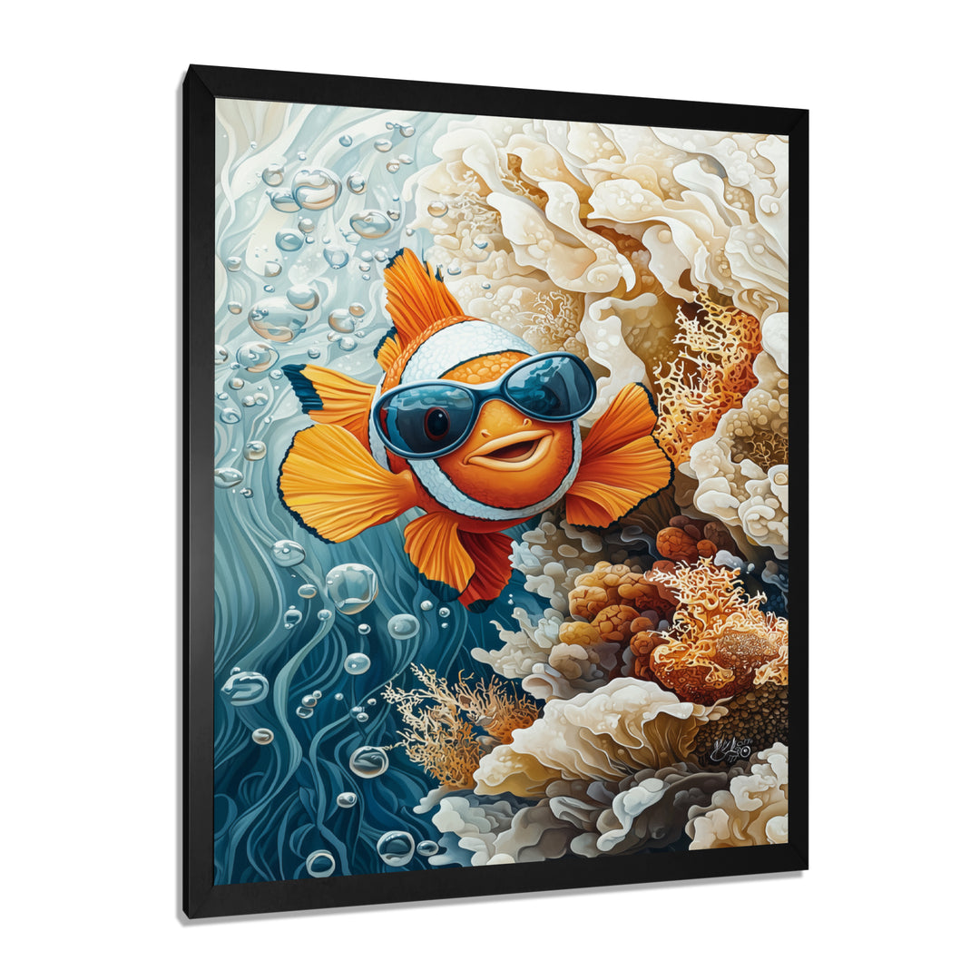 Orange Nemo Fish With Glasses In The Ocean - Fish Large Canvas Wall Art