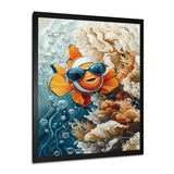 Orange Nemo Fish With Glasses In The Ocean - Fish Large Canvas Wall Art