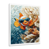 Orange Nemo Fish With Glasses In The Ocean - Fish Large Canvas Wall Art