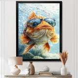 Orange Fish With Glasses In The Ocean - Fish Living Room Wall Art