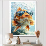 Orange Fish With Glasses In The Ocean - Fish Living Room Wall Art