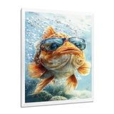Orange Fish With Glasses In The Ocean - Fish Living Room Wall Art